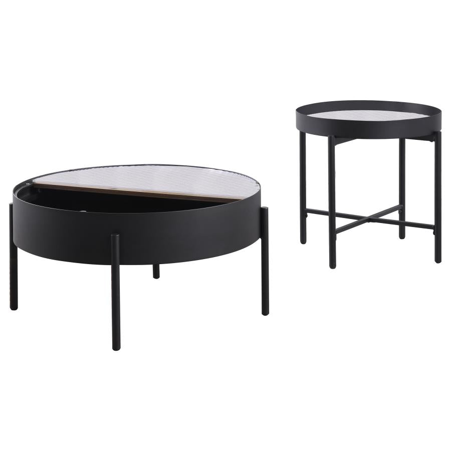 Ozella 2-piece Round Coffee and End Table Set Sandy Black-6
