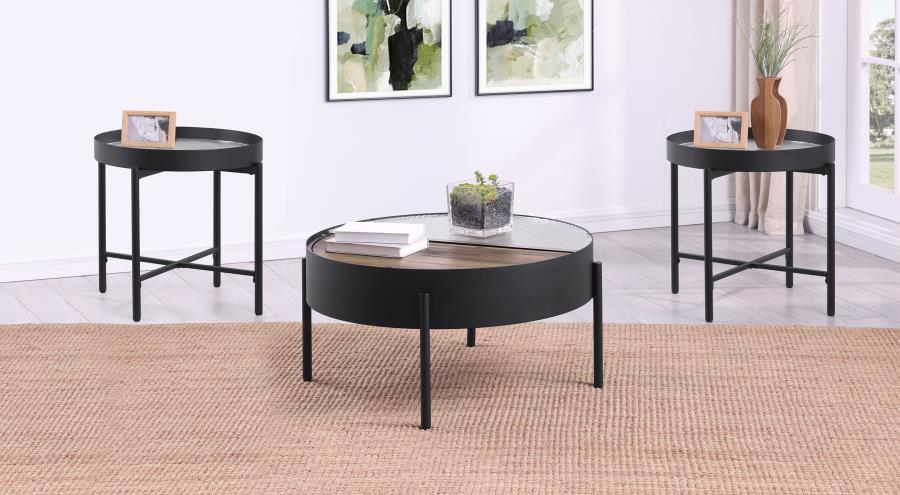 Ozella 3-piece Round Coffee and End Table Set Sandy Black-1