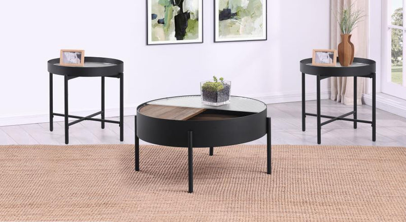 Ozella 3-piece Round Coffee and End Table Set Sandy Black-zoom-