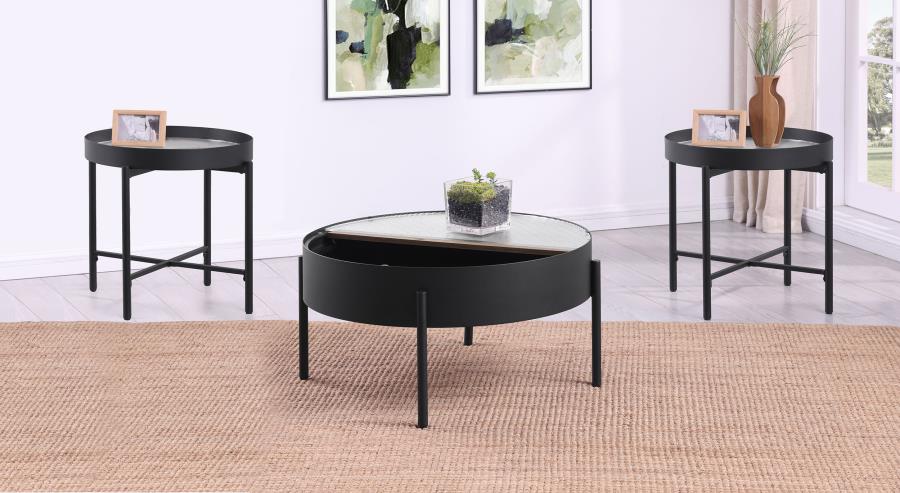 Ozella 3-piece Round Coffee and End Table Set Sandy Black-zoom-3