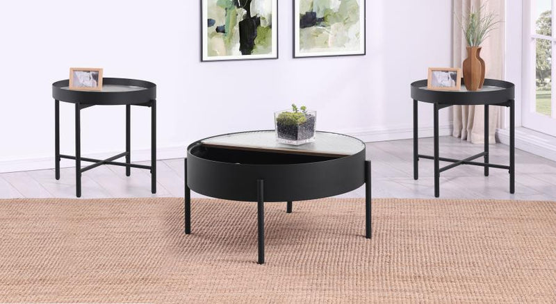 Ozella 3-piece Round Coffee and End Table Set Sandy Black-zoom-