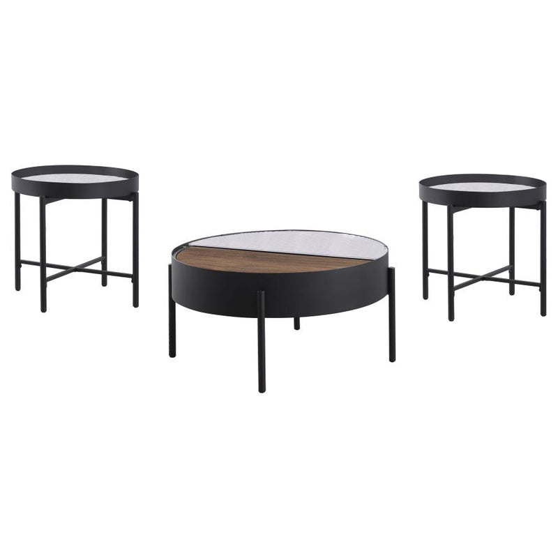 Ozella 3-piece Round Coffee and End Table Set Sandy Black-zoom-