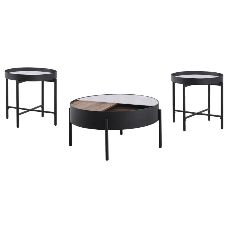 Ozella 3-piece Round Coffee and End Table Set Sandy Black-zoom-