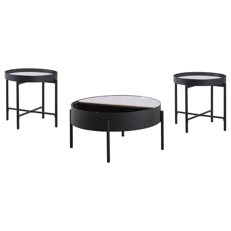 Ozella 3-piece Round Coffee and End Table Set Sandy Black-6