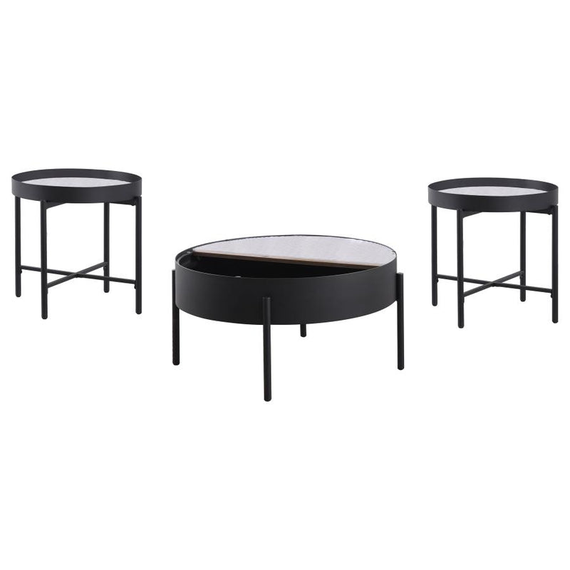 Ozella 3-piece Round Coffee and End Table Set Sandy Black-zoom-