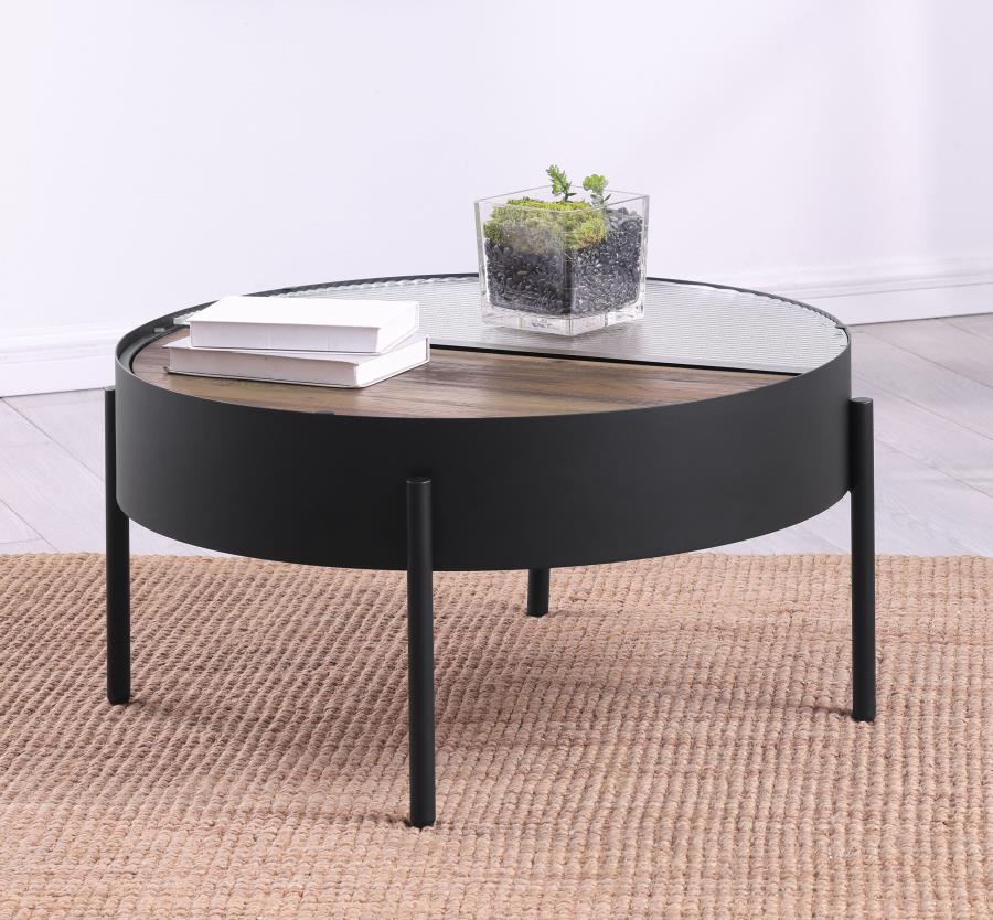 Ozella Round Coffee Table with Hidden Storage Sandy Black-zoom-2