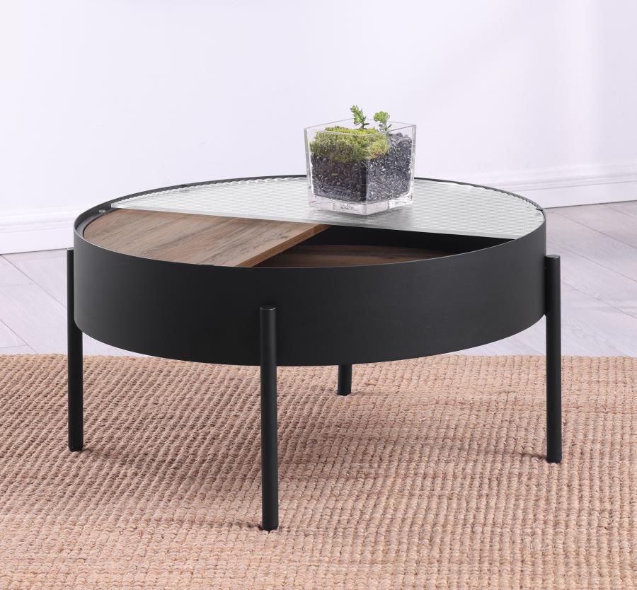 Ozella Round Coffee Table with Hidden Storage Sandy Black-zoom-3