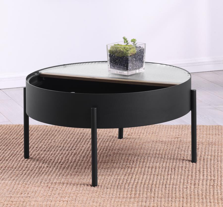 Ozella Round Coffee Table with Hidden Storage Sandy Black-4
