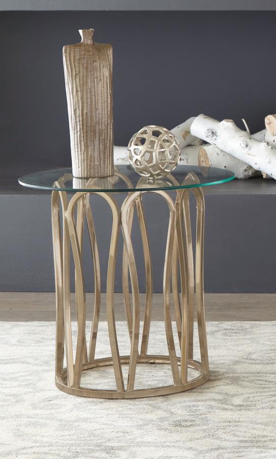 Monett Round Glass Top Side End Table Chocolate Chrome-2