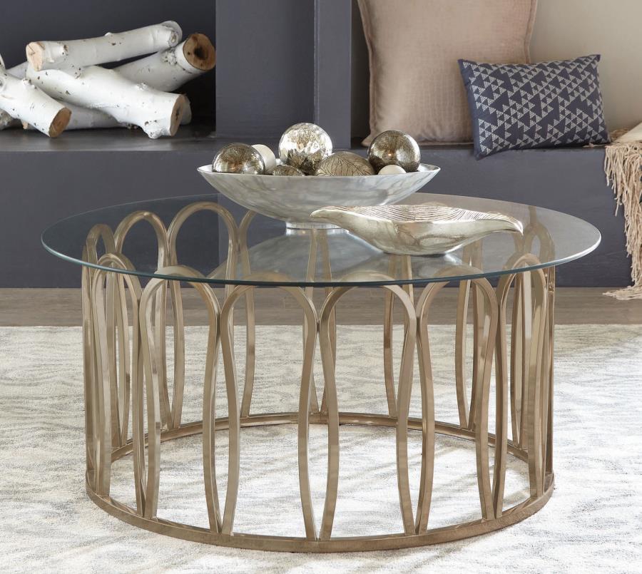Monett Round Glass Top Coffee Table Chocolate Chrome-2