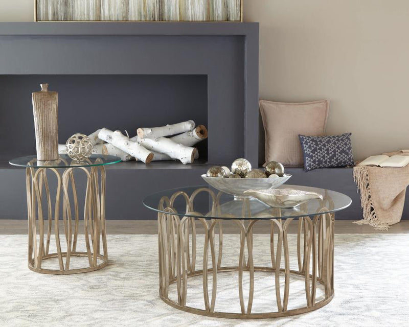 Monett Round Glass Top Coffee Table Chocolate Chrome-zoom-