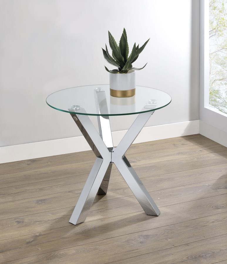 Kenzie Round Tempered Glass Top End Side Table Chrome-zoom-9