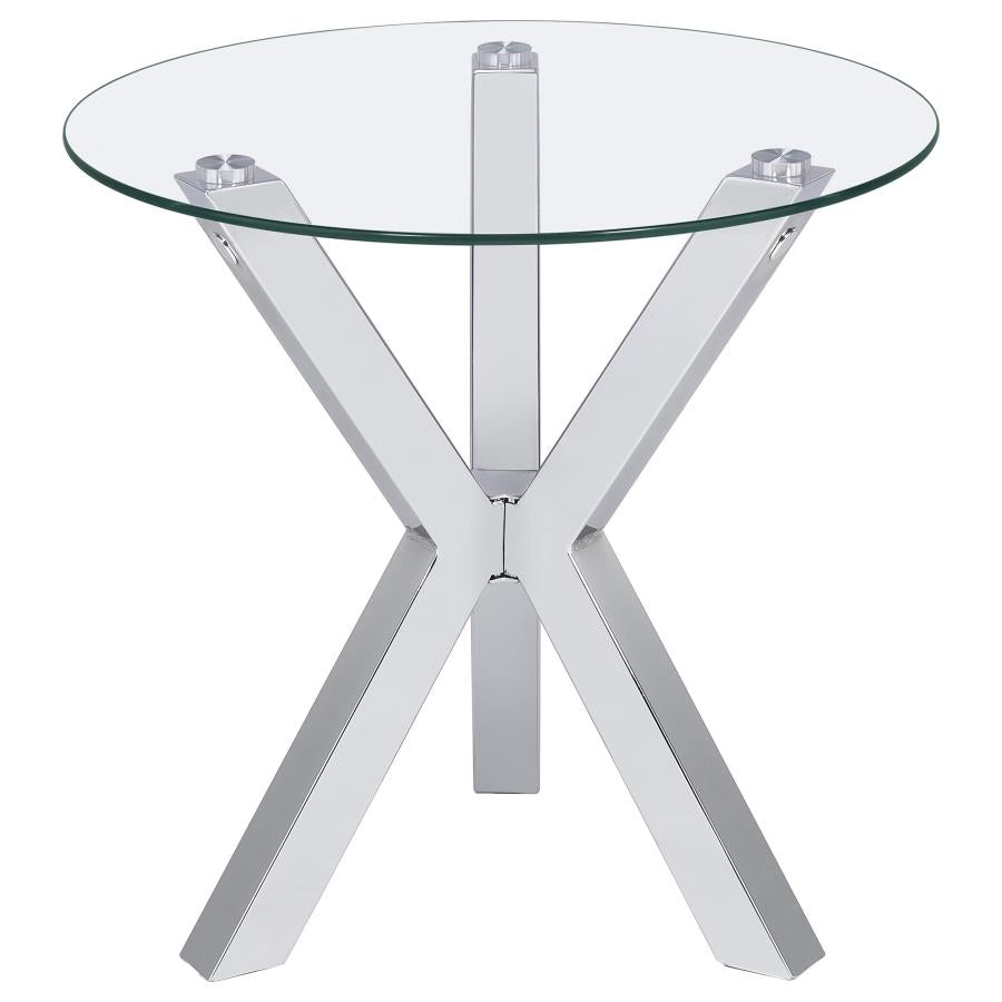 Kenzie Round Tempered Glass Top End Side Table Chrome-zoom-10