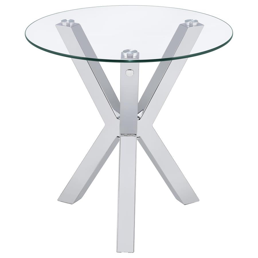 Kenzie Round Tempered Glass Top End Side Table Chrome-4