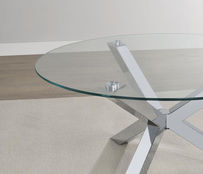Kenzie Round Tempered Glass Top End Side Table Chrome-zoom-