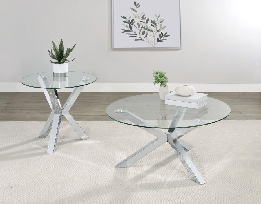 Kenzie Round Tempered Glass Top End Side Table Chrome-7