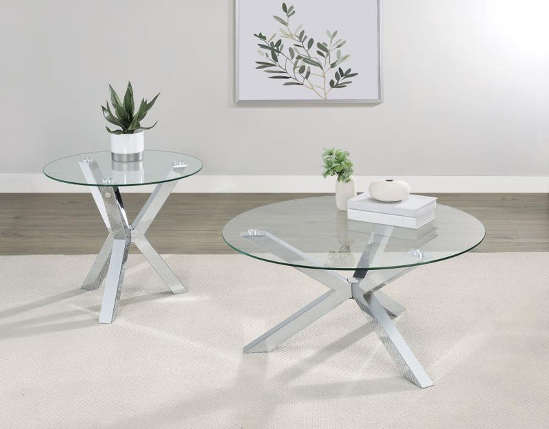 Kenzie Round Tempered Glass Top End Side Table Chrome-zoom-