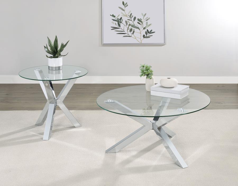 Kenzie 2-piece Round Coffee and End Table Set Chrome-1