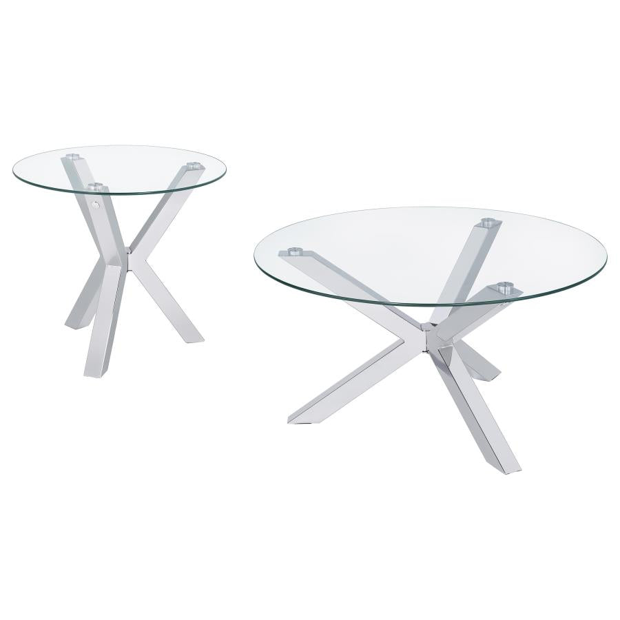 Kenzie 2-piece Round Coffee and End Table Set Chrome-2