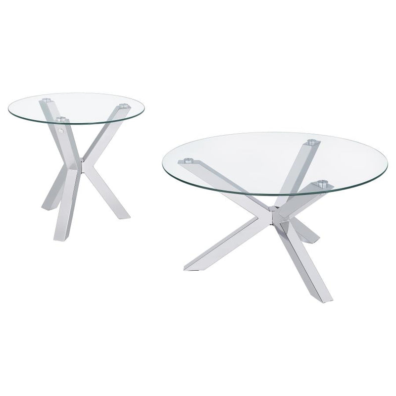 Kenzie 2-piece Round Coffee and End Table Set Chrome-zoom-