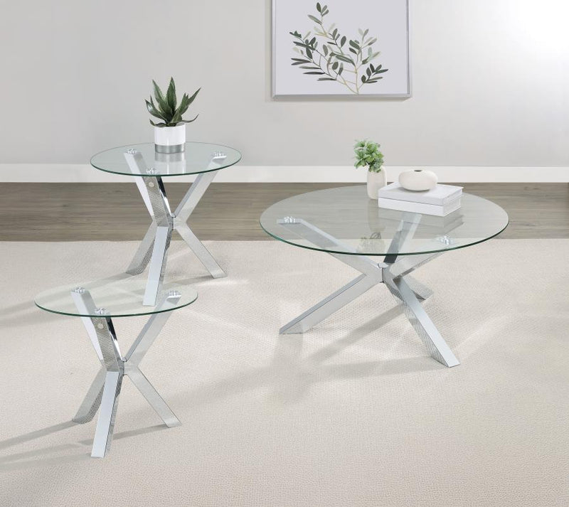 Kenzie 3-piece Round Coffee and End Table Set Chrome-zoom-