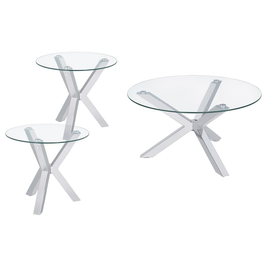 Kenzie 3-piece Round Coffee and End Table Set Chrome-2