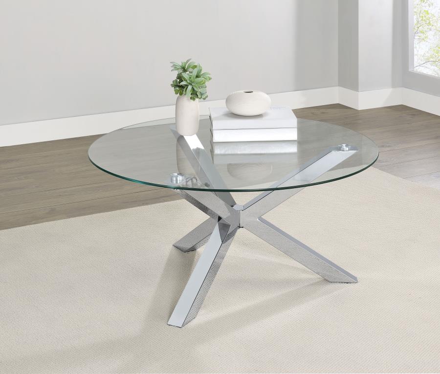 Kenzie Round Tempered Glass Top Cocktail Coffee Table Chrome-2