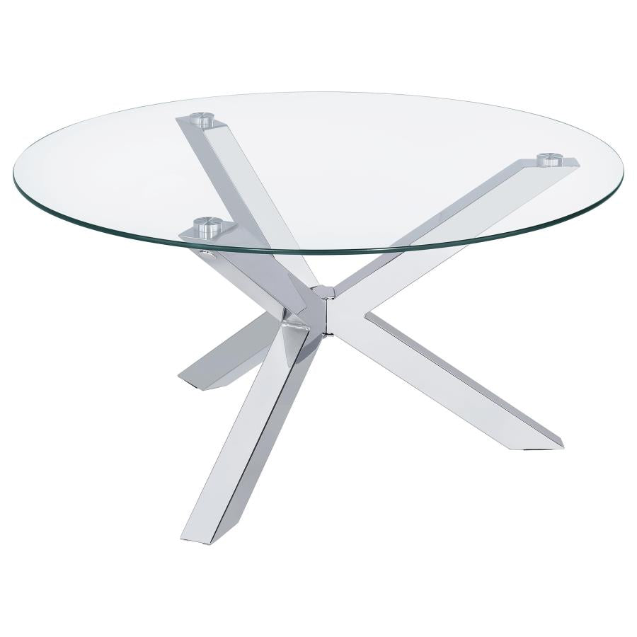 Kenzie Round Tempered Glass Top Cocktail Coffee Table Chrome-1