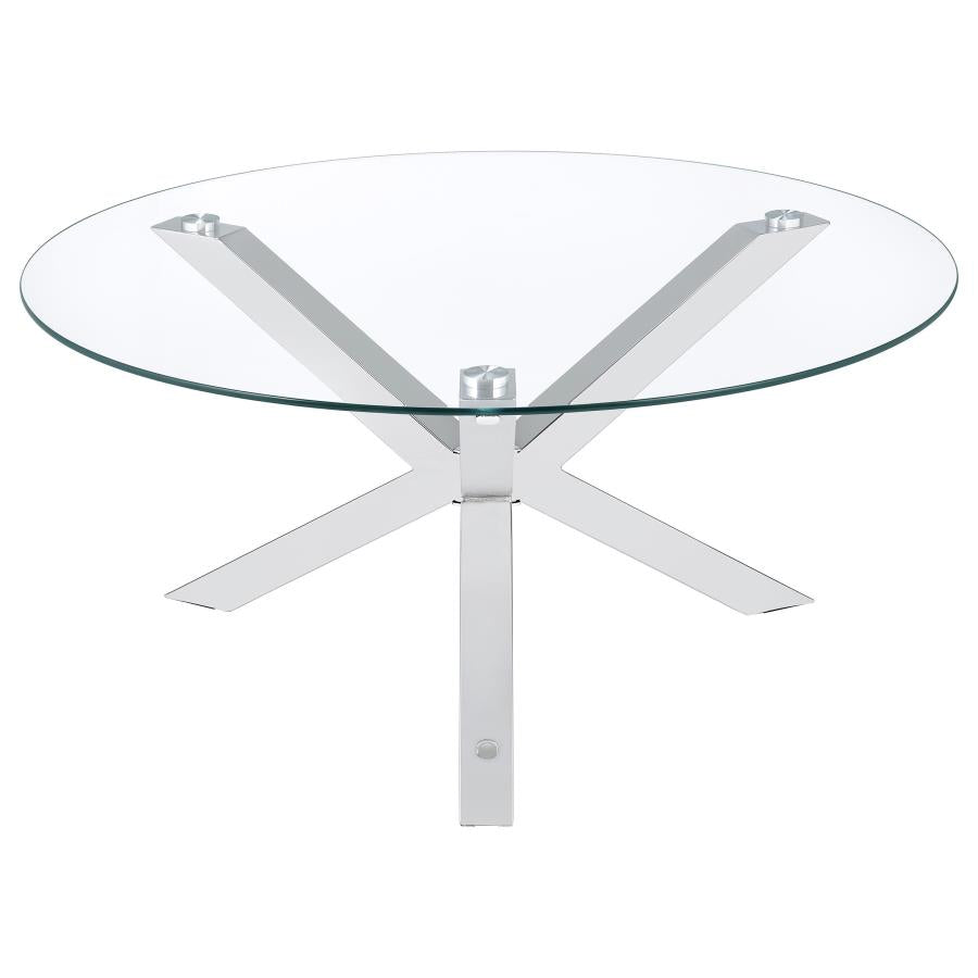 Kenzie Round Tempered Glass Top Cocktail Coffee Table Chrome-zoom-4
