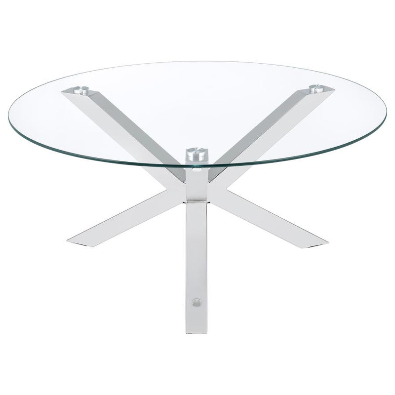Kenzie Round Tempered Glass Top Cocktail Coffee Table Chrome-zoom-