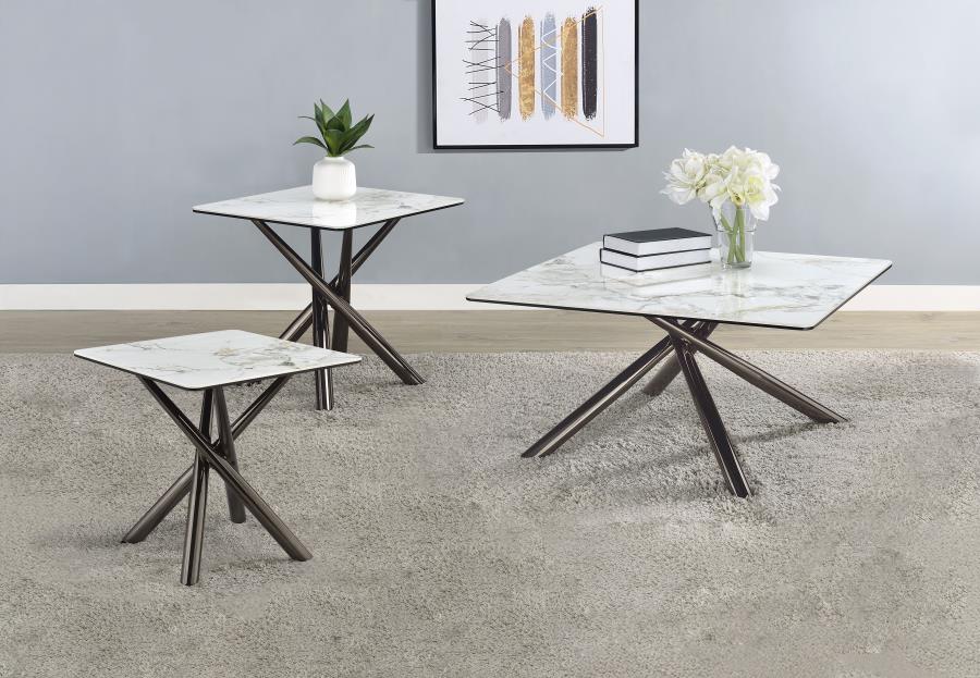 Carvell 3-piece Square Coffee and End Table Set Mirage White-zoom-1
