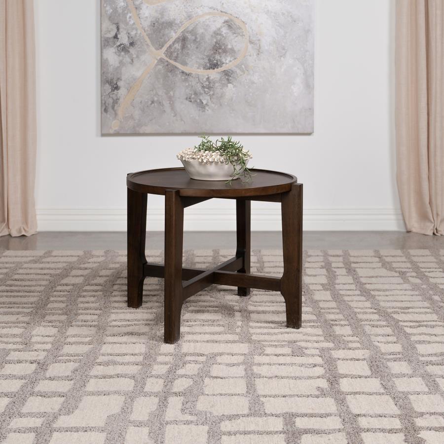 Cota Round Solid Wood End Table Dark Brown-2