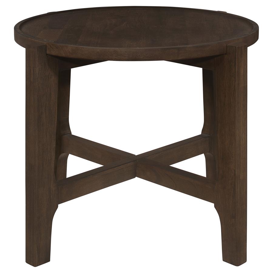 Cota Round Solid Wood End Table Dark Brown-4