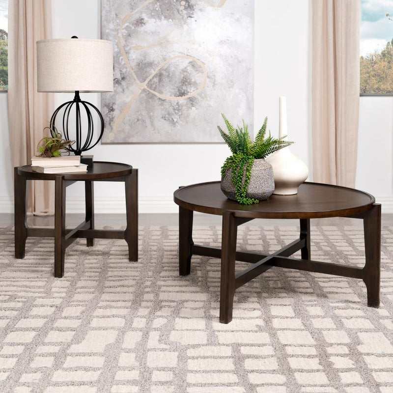 Cota Round Solid Wood End Table Dark Brown-zoom-