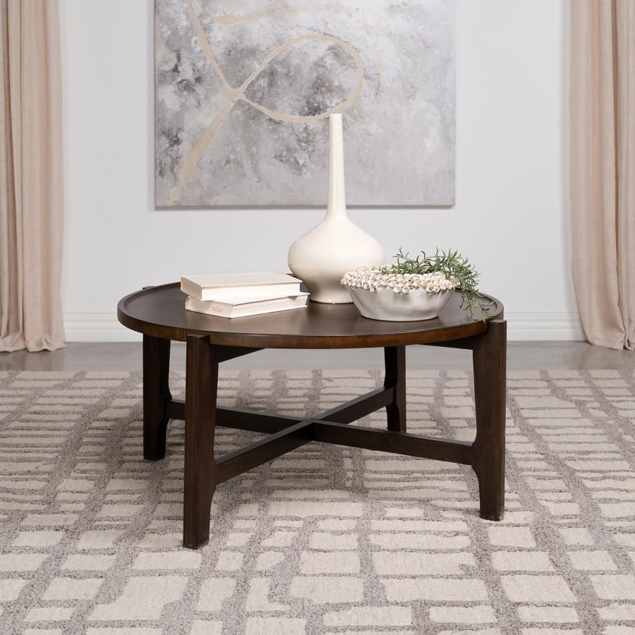 Cota Round Solid Wood Coffee Table Dark Brown-zoom-2