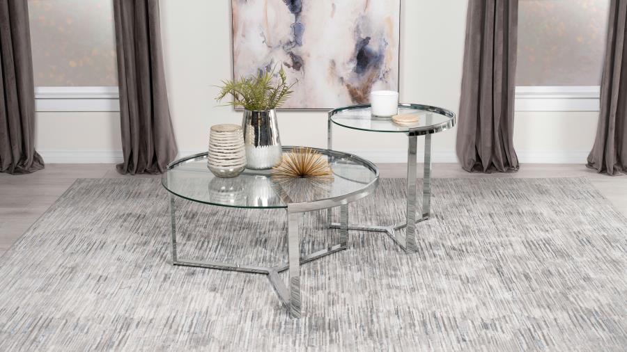 Delia 2-Piece Round Glass Top Nesting Coffee Table Chrome-zoom-2