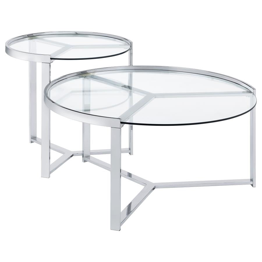 Delia 2-Piece Round Glass Top Nesting Coffee Table Chrome-1