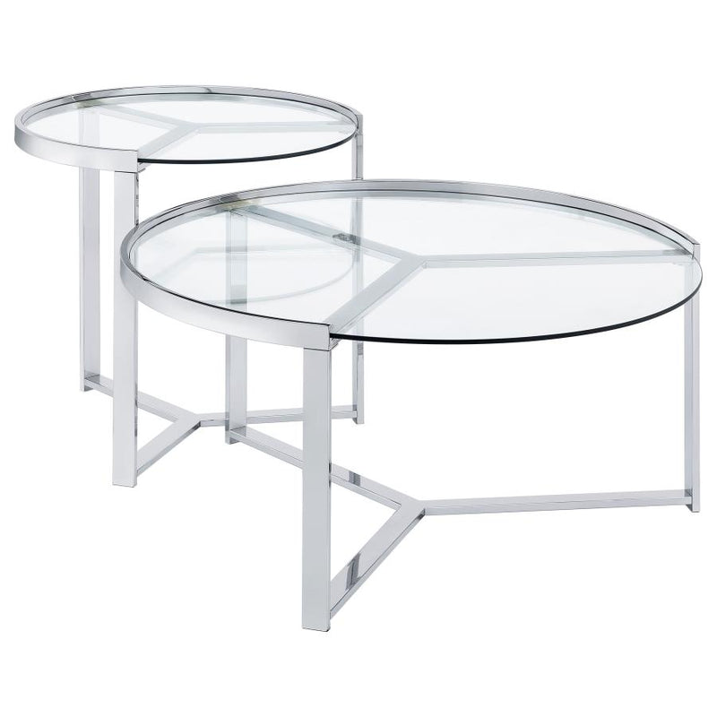 Delia 2-Piece Round Glass Top Nesting Coffee Table Chrome-zoom-