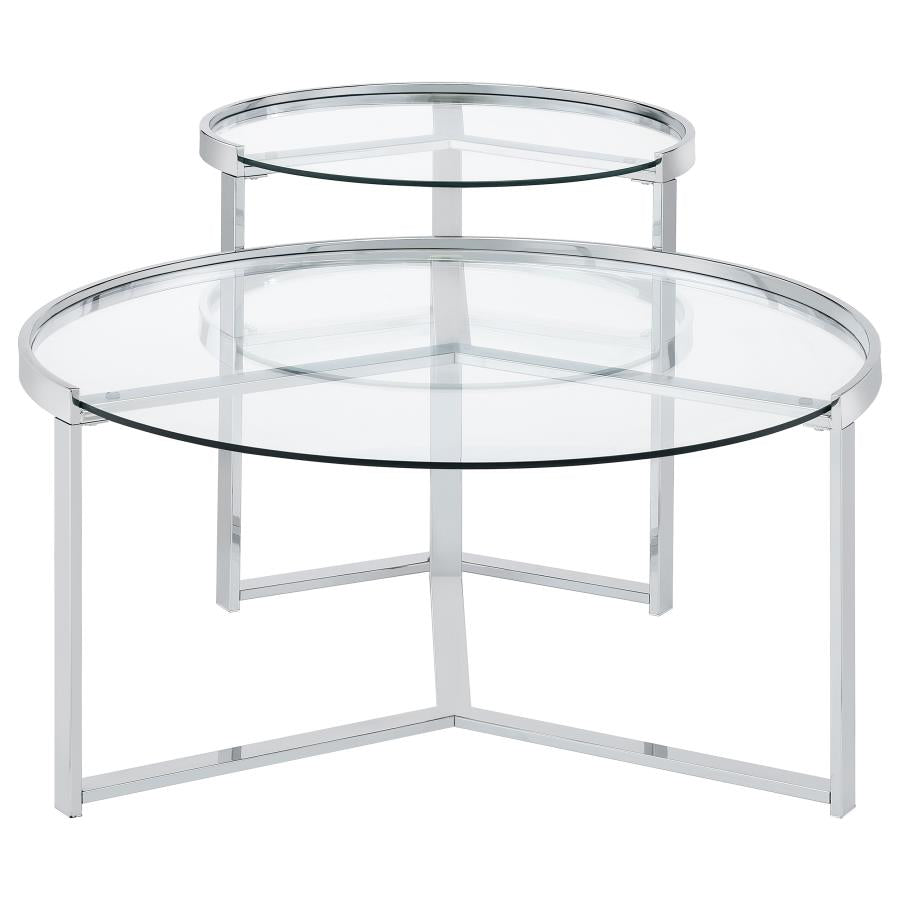 Delia 2-Piece Round Glass Top Nesting Coffee Table Chrome-zoom-3