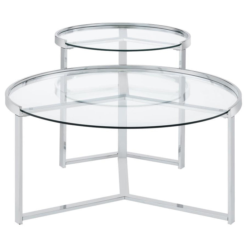 Delia 2-Piece Round Glass Top Nesting Coffee Table Chrome-zoom-