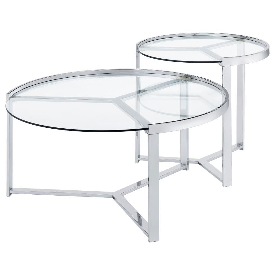 Delia 2-Piece Round Glass Top Nesting Coffee Table Chrome-4