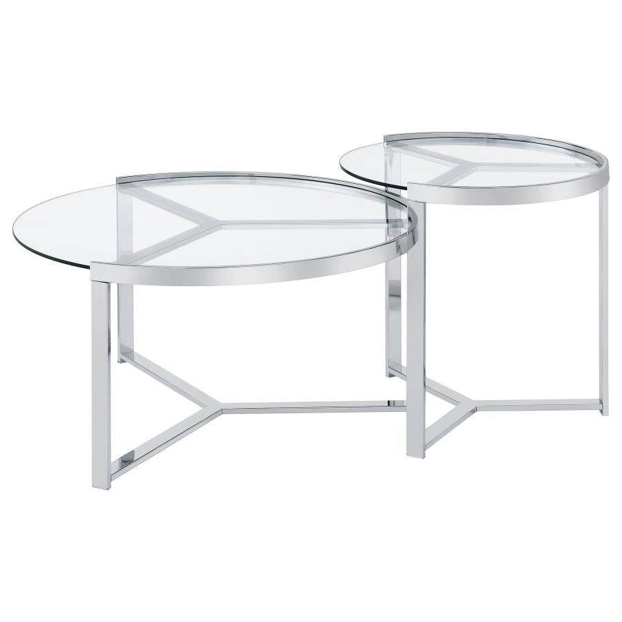 Delia 2-Piece Round Glass Top Nesting Coffee Table Chrome-5