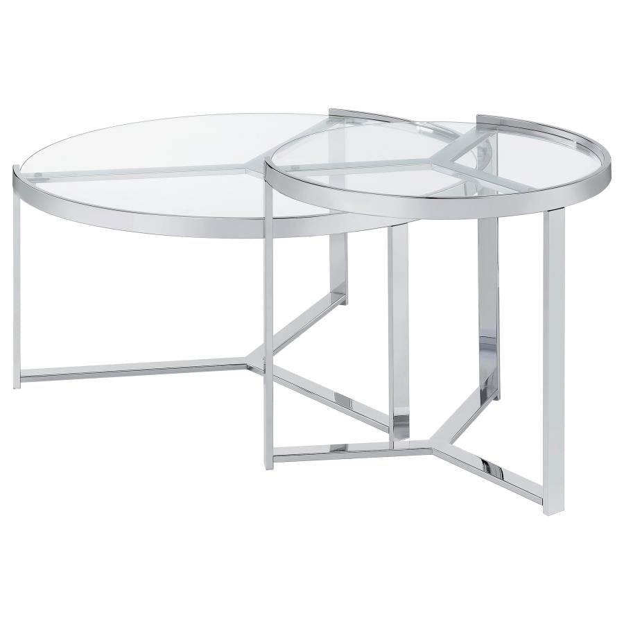 Delia 2-Piece Round Glass Top Nesting Coffee Table Chrome-zoom-6