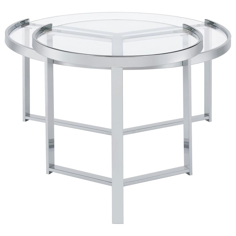 Delia 2-Piece Round Glass Top Nesting Coffee Table Chrome-7
