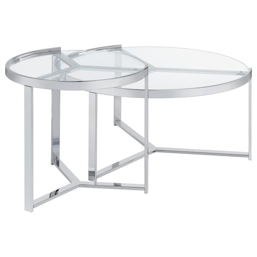 Delia 2-Piece Round Glass Top Nesting Coffee Table Chrome-zoom-8