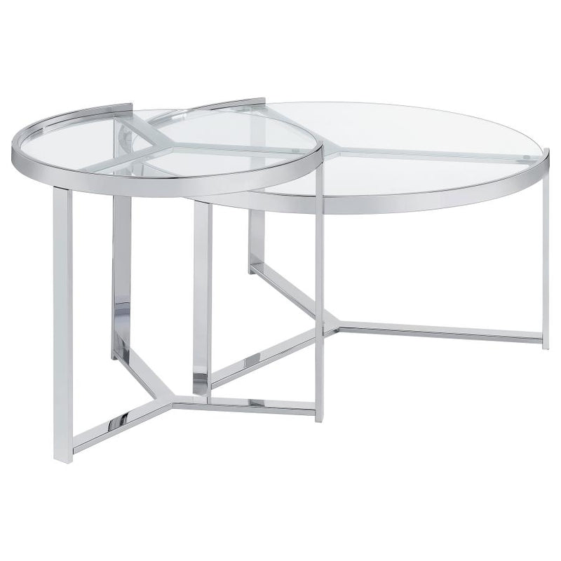 Delia 2-Piece Round Glass Top Nesting Coffee Table Chrome-zoom-