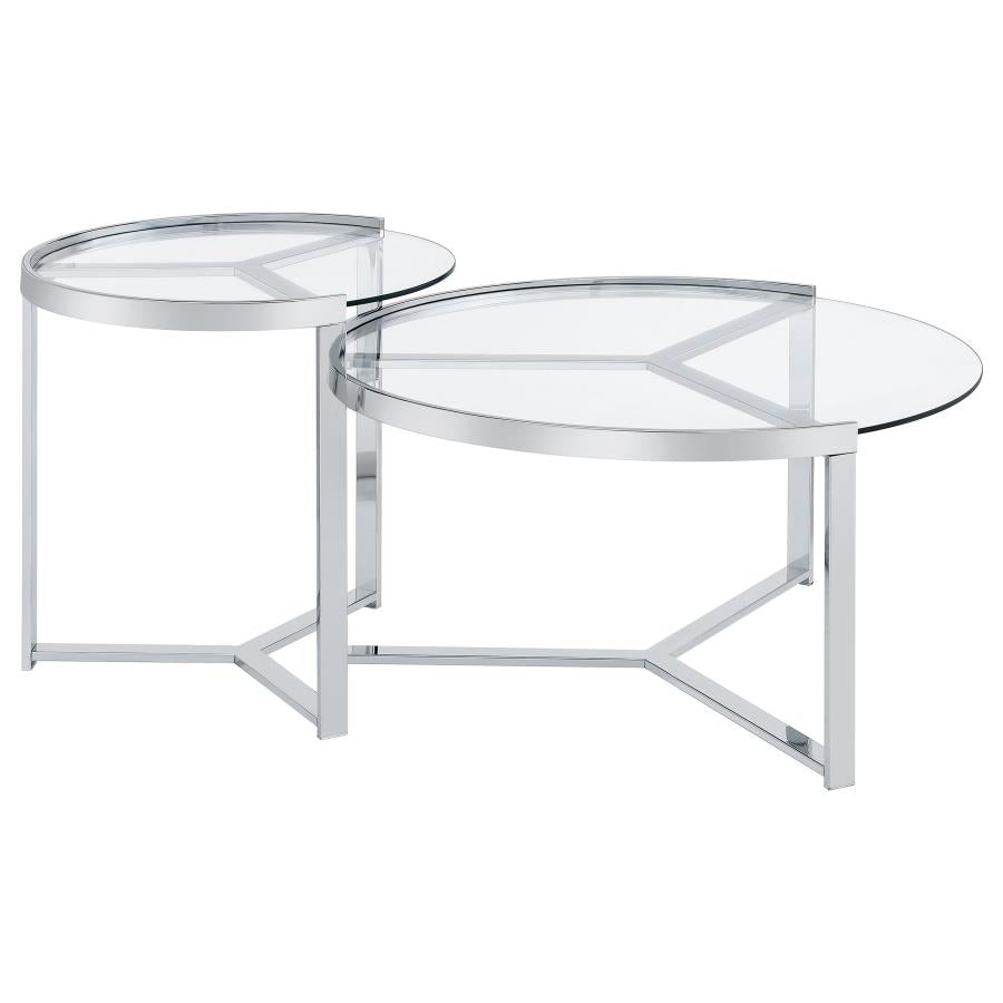 Delia 2-Piece Round Glass Top Nesting Coffee Table Chrome-9