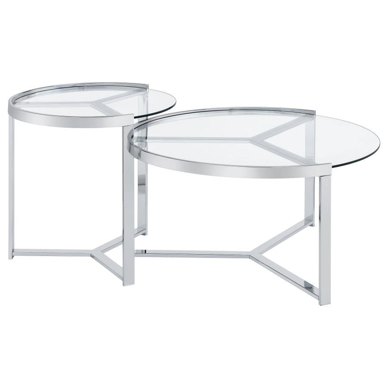 Delia 2-Piece Round Glass Top Nesting Coffee Table Chrome-zoom-