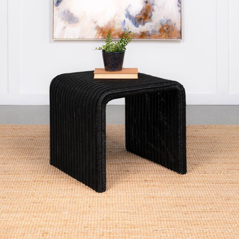 Cahya Woven Rattan Square End Table Black-zoom-