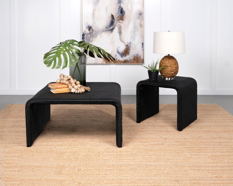 Cahya 2-piece Rattan Coffee and End Table Set Black-1
